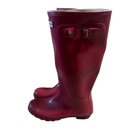 Hunter Shoes - Hunter Red Velvet Glossy Rubber Rain Boots Original Tall Women’s Size EU 38 US 7